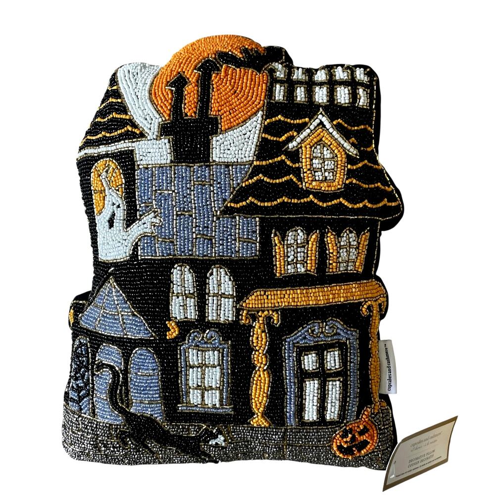 Cupcakes & Cashmere Halloween Haunted House Beaded Pillow 12x16 Spooky Boo New